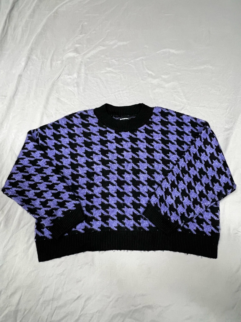 Black and Purple Houndstooth Crewneck Sweater